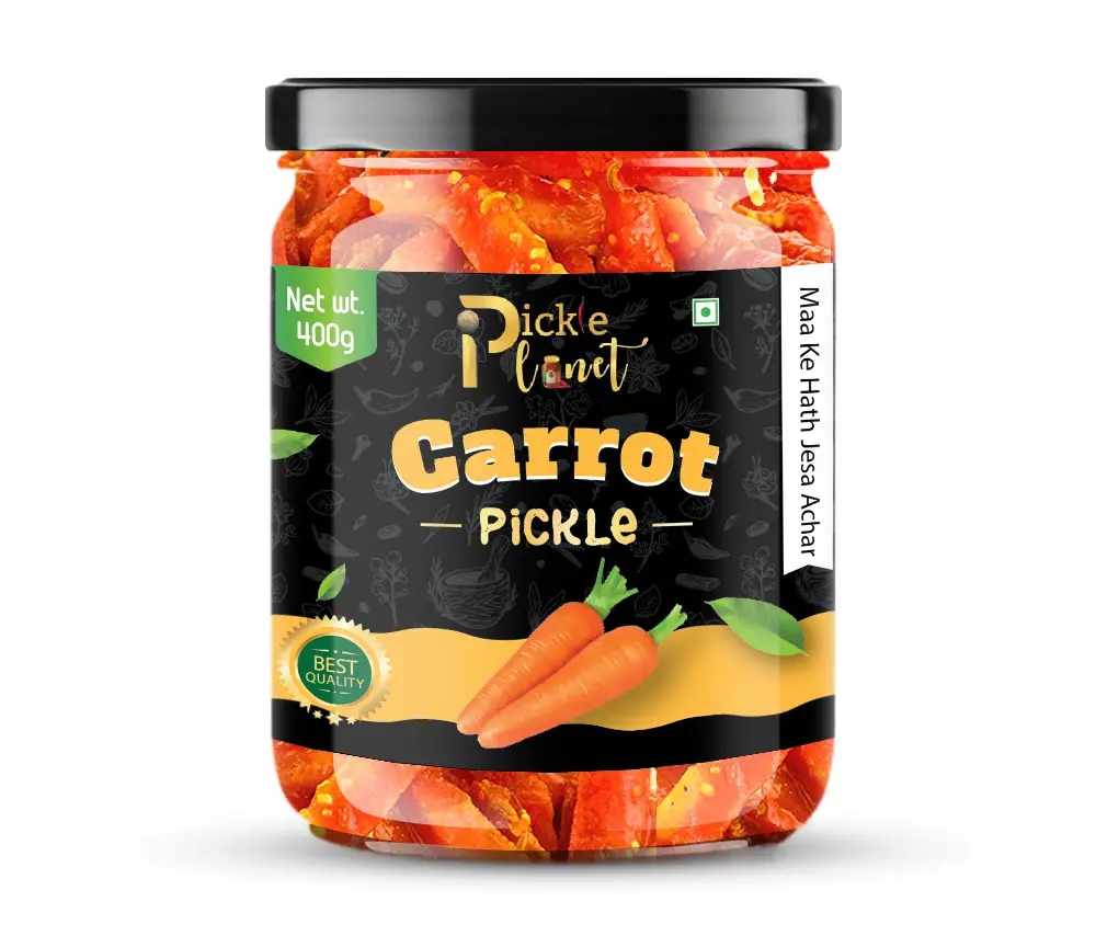 Pickle Planet Carrot Pickle | Homemade Pickle | Authentic, Tangy & Delicious Taste | No Artificial Color and Flavors | Gluten Free | Gajar ka achar (400g)